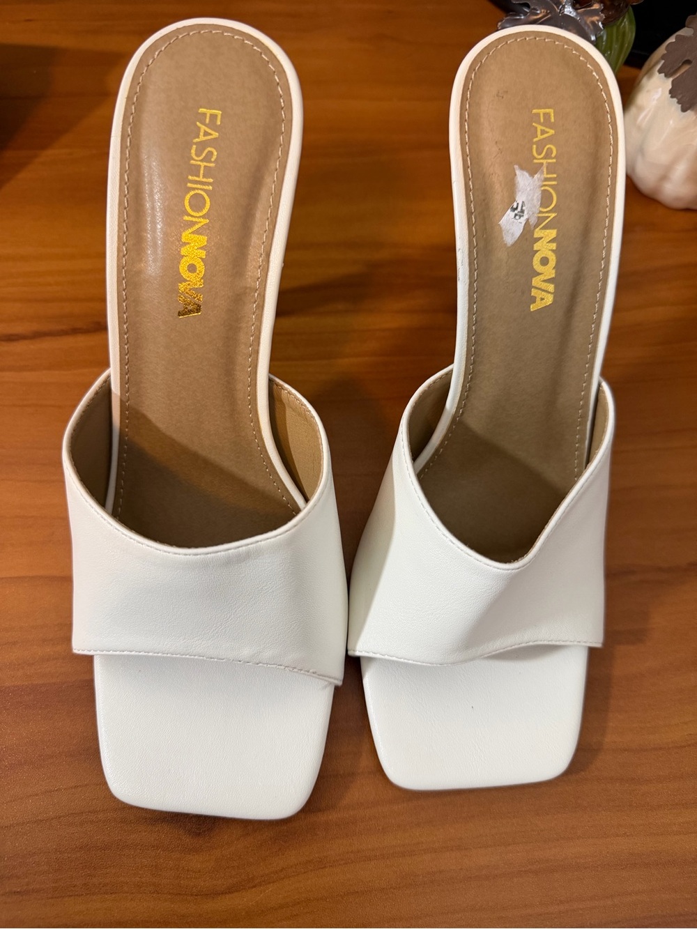 Fashion Nova White Square Toe Slide Mules